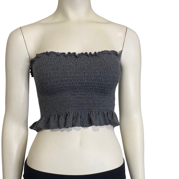 Forever 21 Tops - FOREVER 21 Gray Ruffle Trim Tube Top - L